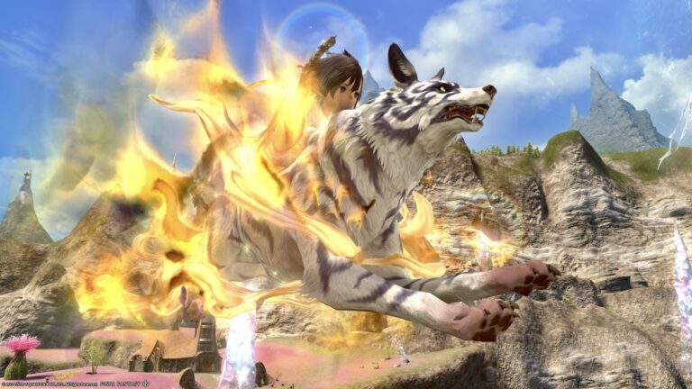 黄色い炎の犬神様・極白虎征魂戦マウント『白のカムイ』 ララフェル FF14ブログ Norirow Note 74