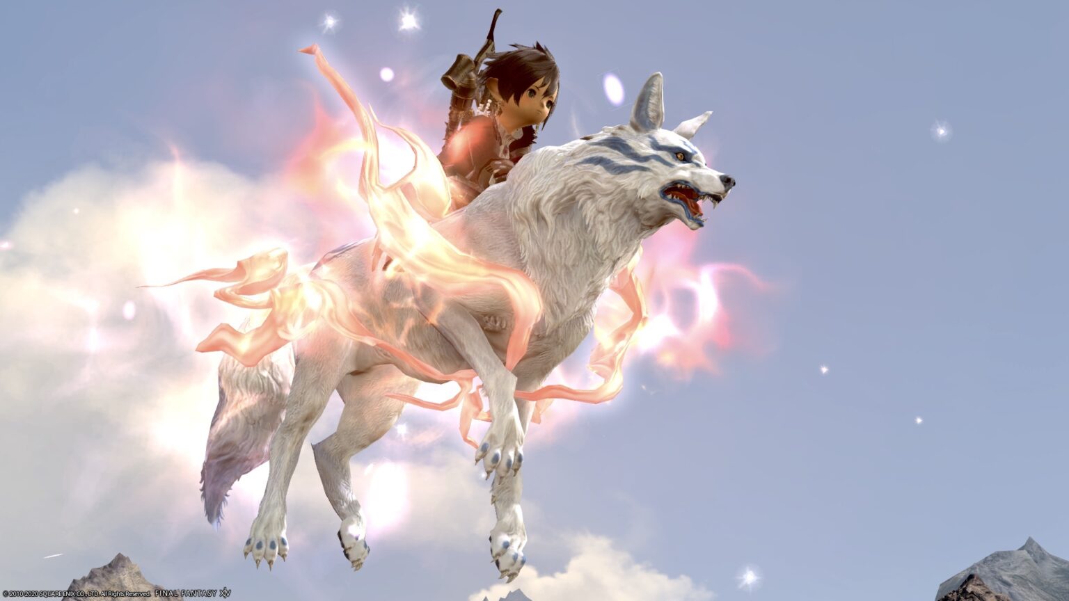 “Blissful Kamuy” Pink Fire Dog God Emanation (Extreme) Mount 【FF14