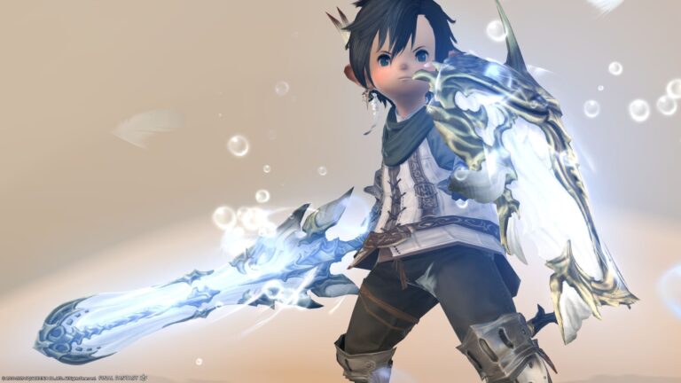 羽根と泡が舞うビスマルクのナイト装備『エクスパンスソード＆シールド』 ララフェル FF14ブログ Norirow Note 31