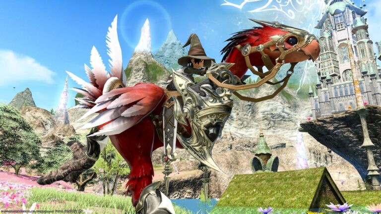 A two-seater mount that you can get from Recruit a friend campaign. "Amber Draught Chocobo" that is big even if  Lalafell rides Lalafell FF14 Blog Norirow Note 36