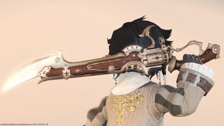 Antique and fashionable gunbreaker weapon, wooden gunblade "Wakasa Shin" Lalafell FF14 Blog Norirow Note 36