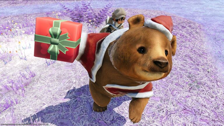 プレゼントを投げるサンタコスの熊さんマウント『スターライト・ベアー』 ララフェル FF14ブログ Norirow Note 43