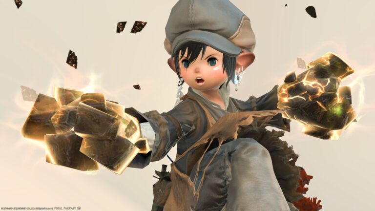 A huge glowing Titan punch! Monk Weapon "Tremor Knuckles" Lalafell FF14 Blog Norirow Note 37