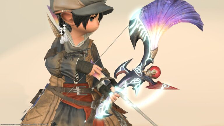 A fashionable purple bow of a bard shining in the Allagan style "Ebony Longbow" Lalafell FF14 Blog Norirow Note 34