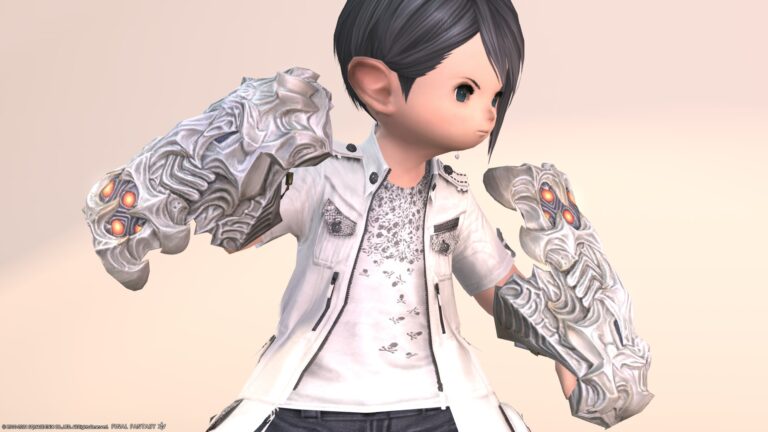 The Cloud Deck (Extreme) "Monk" weapon, large gauntlet that seems to have high defense power "Diamond Zeta Knuckles" Lalafell FF14 Blog Norirow Note 28