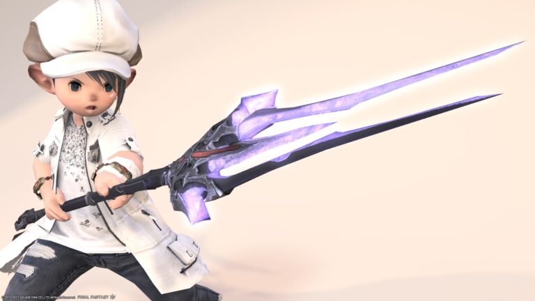 Dragoon's Resistance Weapon (RW) First Form-Eva-like Purple Light Bifurcated Spear "Dreizack" Lalafell FF14 Blog Norirow Note 36