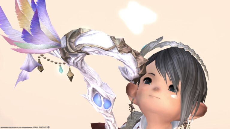 White Mage AF3 Weapon & Eureka Weapon First Form-Rainbow Featherwand "Aymur" with a Butterfly of Light Lalafell FF14 Blog Norirow Note 36
