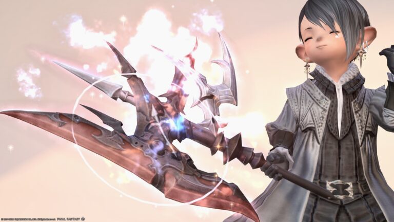 Warrior Eureka Weapon (EW) Fourth Form-A glowing axe wrapped in flames "Pyros Battleaxe" Lalafell FF14 Blog Norirow Note 30