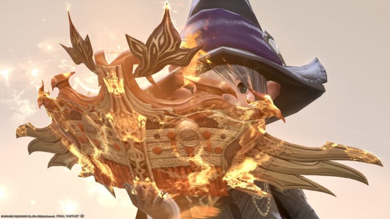 朱雀の炎と羽根が舞い散る召喚士の光る魔道書『朱雀経典【輝】』 ララフェル FF14ブログ Norirow Note 45