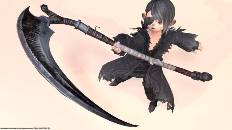 A cool chain scythe made of crow feathers, Reaper's AF6 weapon "Vendetta" Lalafell FF14 Blog Norirow Note 25