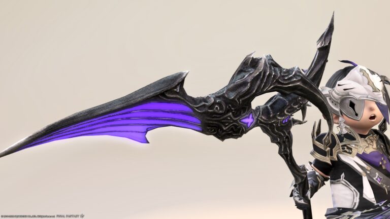 紫に怪しく光る悪魔の爪の大鎌・ゾットの塔のリーパー武器『モンストロムシックル』 ララフェル FF14ブログ Norirow Note 40