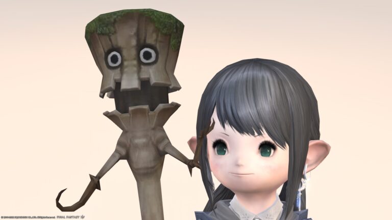 Speaking dark brown tree fairy, Dzemael Darkhold's white mage weapon "Dzemael Whispering Rod" Lalafell FF14 Blog Norirow Note 36