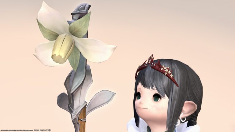A shepherd's cane with flowers and cute sound effects! White Mage Weapon "Alkalurops" Lalafell FF14 Blog Norirow Note 49