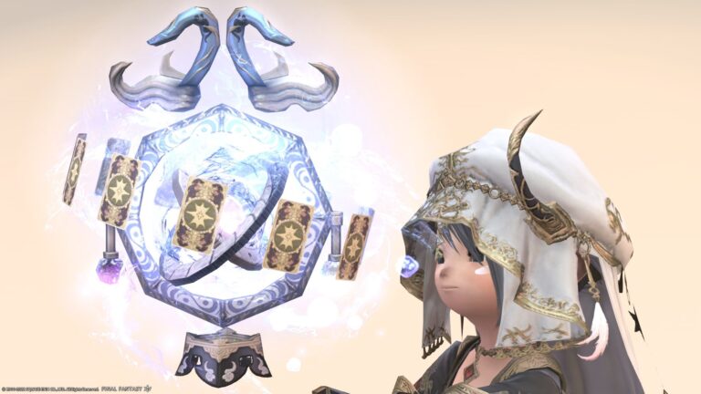Shining blue dragon scales and polka dots celestial sphere, Astrologian's weapon "Seiryu's Sanctified Ephemeris" Lalafell FF14 Blog Norirow Note 37