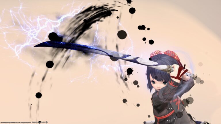 墨が舞い踊る稲妻刀・極白虎の光るサムライ武器『白虎刀【輝】』 ララフェル FF14ブログ Norirow Note 37