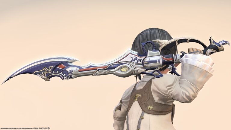 Near-future gunbreaker weapon with a crescent moon blade "Moonward Gunblade" Lalafell FF14 Blog Norirow Note 39