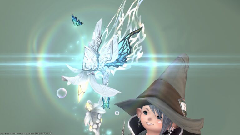 究極に可愛い！虹が架かり蝶と泡が舞い踊るティターニアの光る戦士斧『フェアリーキングアクス』 ララフェル FF14ブログ Norirow Note 35