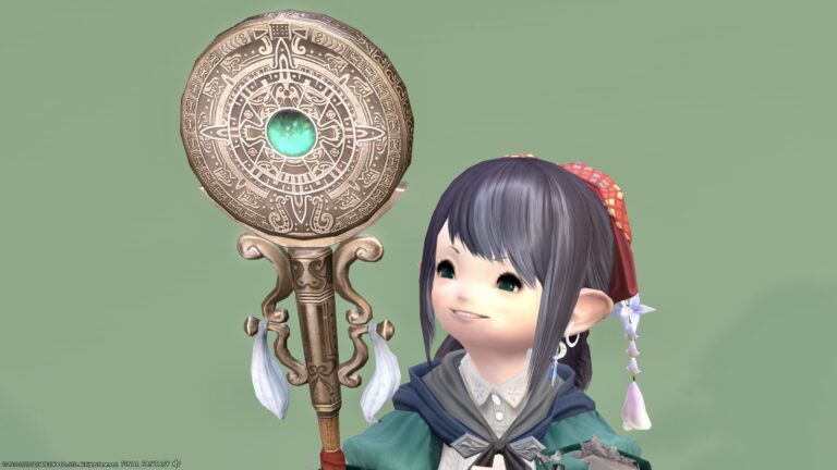 White mage weapon "Ravel Keeper's Cane" carried by Cymet of Fanow. Lalafell FF14 Blog Norirow Note 37