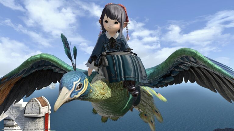 七色の羽根を広げ優雅に飛び回る美しい孔雀のマウント『王孔雀』 ララフェル FF14ブログ Norirow Note 35