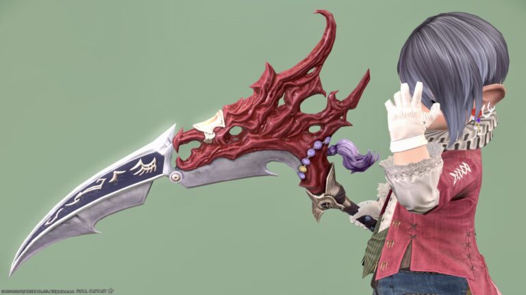 Coral red scythe, Ala Mhigo's Japanese-style reaper weapon "Naigama of the Crimson Lotus" Lalafell FF14 Blog Norirow Note 31
