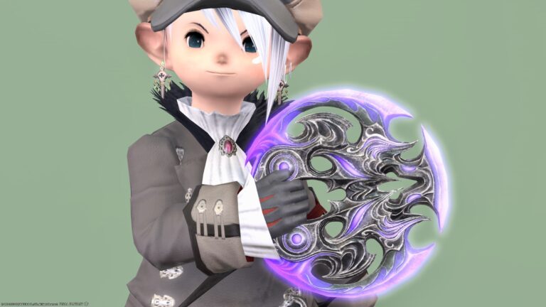 A dark fantasy dancer weapon that shines in purple / The Tower of Zot "Monstrorum War Quoits" Lalafell FF14 Blog Norirow Note 29