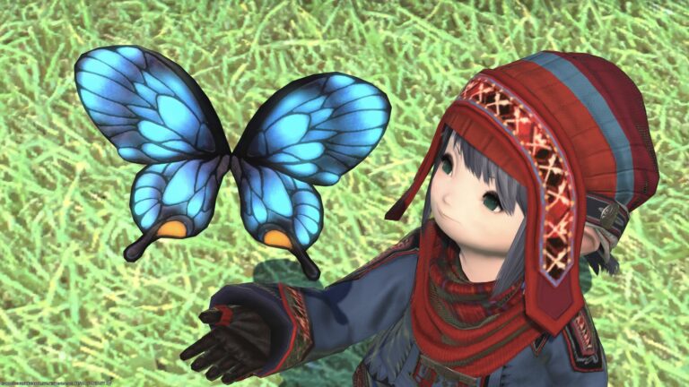 A very cute blue butterfly minion "Morpho" with the name of a goddess Lalafell FF14 Blog Norirow Note 36