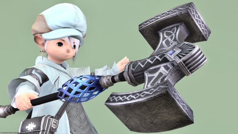 Gaia's hammer-shaped White Mage staff and valuable blunt weapon "Umbral Hyposkhesphyra" Lalafell FF14 Blog Norirow Note 34