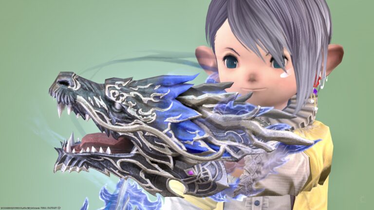 Monk's Manderville Weapon 2nd stage / Blue glowing black dragon head "Amazing Manderville Knuckles" Lalafell FF14 Blog Norirow Note 35