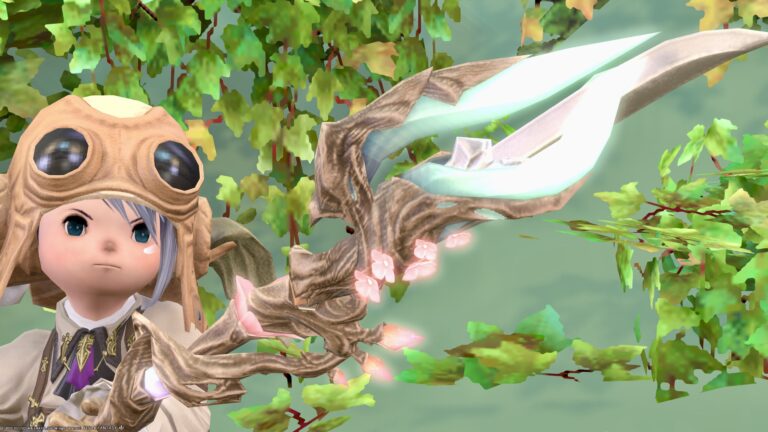 Cute wooden spear with blooming peach blossoms, Dragoon's Abanian weapon "Narval" Lalafell FF14 Blog Norirow Note 40