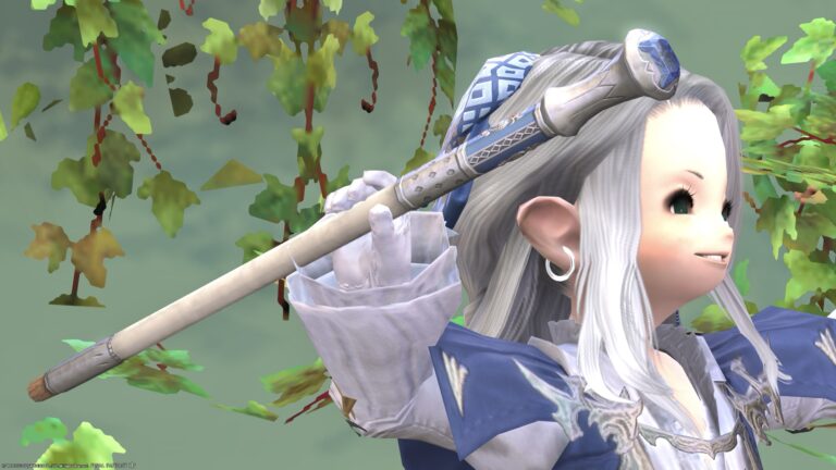 The Blue Mage's glowing weapon, the ice wolf Fenrir's stick that emits diamond dust, "Predatrice" Lalafell FF14 Blog Norirow Note 27