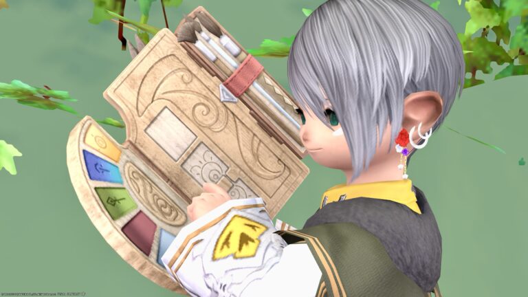 painter! ? A cute Scholar weapon that looks like a wooden palette of paints "Faerie Fancy" Lalafell FF14 Blog Norirow Note 34