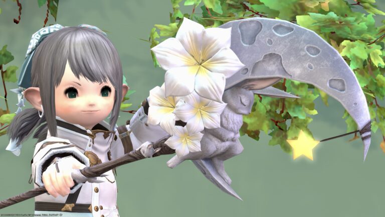 The White Mage's crescent moon cane with a cute sleeping moon rabbit "Bunny's Crescent" Lalafell FF14 Blog Norirow Note 43
