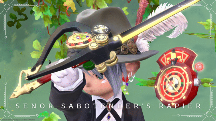 The cute Gold Saucer Red Mage weapon "Senor Sabotender's Rapier" with a roulette wheel Lalafell FF14 Blog Norirow Note 66
