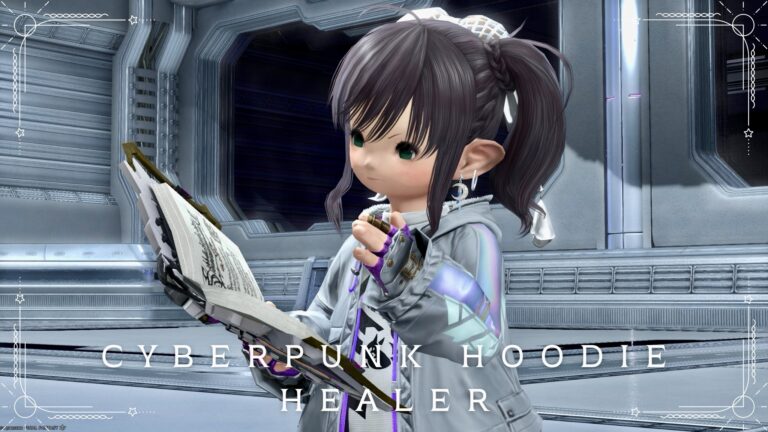 [Glamour] Cyberpunk casual healer look with a Vanguard hoodie Lalafell FF14 Blog Norirow Note 40