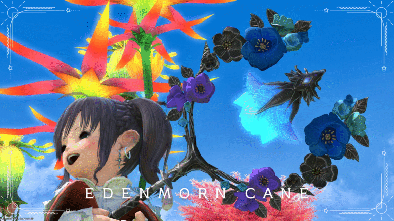 A cute blue rose cane, the Edenmorn Cane, a White Mage weapon from Eden's Promise: Eternity (Savage) Lalafell FF14 Blog Norirow Note 41