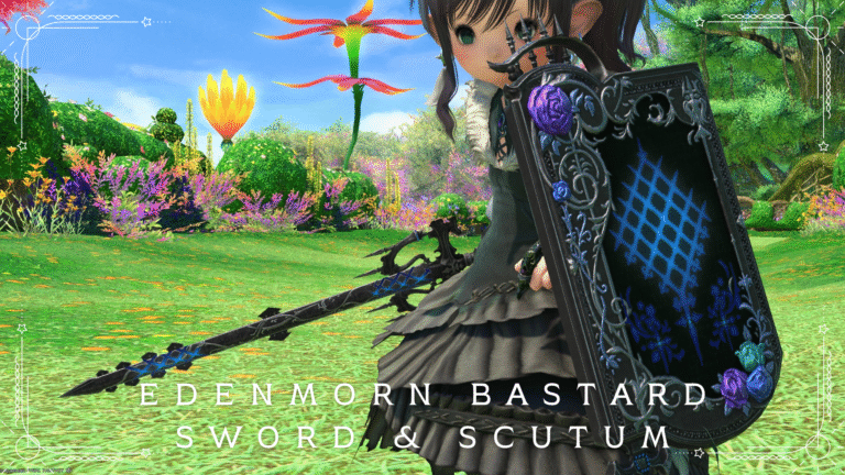 Blue Rose Gothic Lolita Shield and Sword, Eden's Promise: Eternity (Savage) Paladin Weapon "Edenmorn Bastard Sword & Scutum" Lalafell FF14 Blog Norirow Note 38