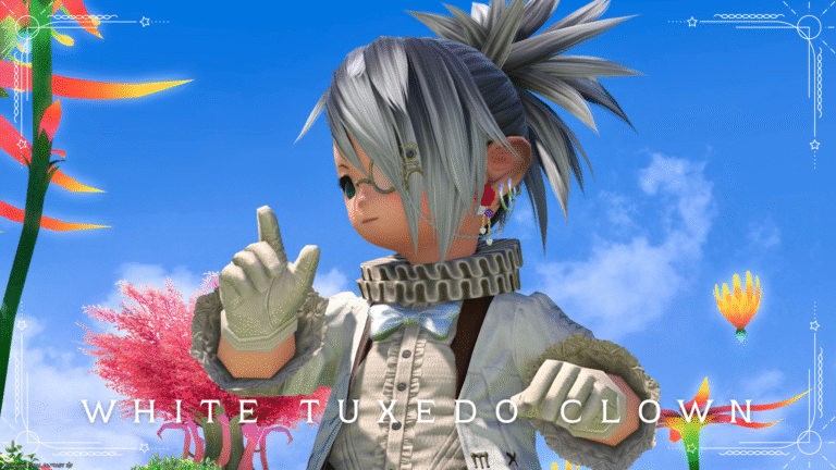 【ミラプリ】「ホワイトタキシードの清楚なピエロ」-クラウン装備アレンジコーデ ララフェル FF14ブログ Norirow Note 24