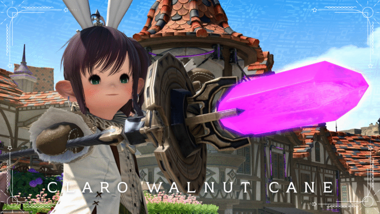 The mechanical candelabra-like purple crystal White Mage weapon "Claro Walnut Cane" Lalafell FF14 Blog Norirow Note 48