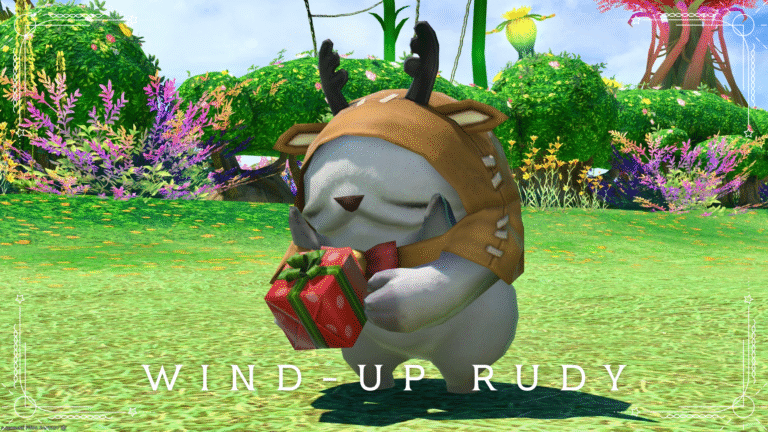 "Wind-Up Rudy" is a cute baby yeti minion wearing a reindeer hood Lalafell FF14 Blog Norirow Note 33