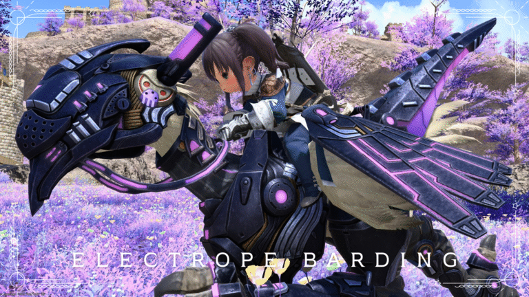 黒き鎧に紫の電子が走るゾラージャのチョコボ装甲『エレクトロープ・バード』 ララフェル FF14ブログ Norirow Note 35