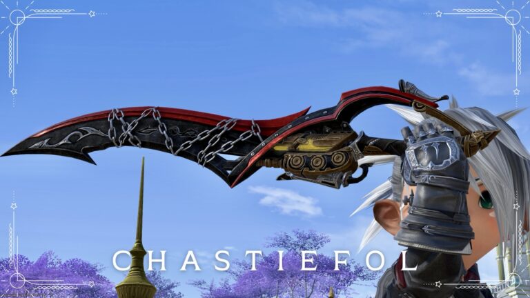 King Arthur's sword wrapped in chains, Gunbreaker AF6 weapon "Chastiefol" Lalafell FF14 Blog Norirow Note 38