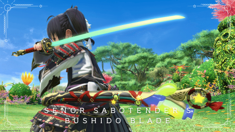 A yellow-green glowing Cactuar katana / Gold Saucer's samurai weapon "Senor Sabotender's Bushido Blade" Lalafell FF14 Blog Norirow Note 56