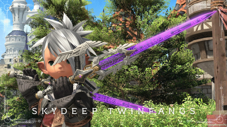 幾何学模様が紫に光るヴァイパー二刀流武器『スカイディープ・ツインファング』 ララフェル FF14ブログ Norirow Note 53