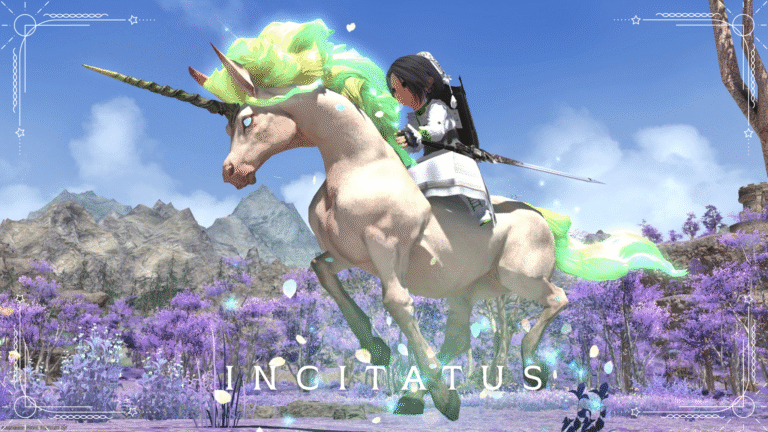 "Incitatus" a unicorn mount that glows cream soda-colored (Unreal) Lalafell FF14 Blog Norirow Note 34