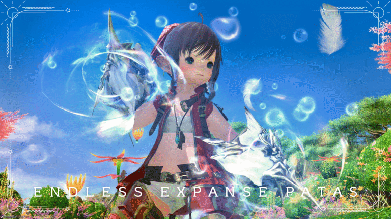 Bismarck's monk melee weapon, "Endless Expanse Patas," is made of dancing bubbles and feathers Lalafell FF14 Blog Norirow Note 36