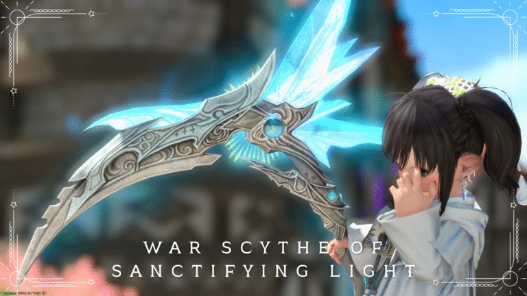 神々しく光るハイデリンの大鎌・リーパー武器『サンクティファイライト・ウォーサイズ』 ララフェル FF14ブログ Norirow Note 41