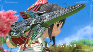 A beautiful Rasta-colored sword and shield, the Paladin weapon "Quetzalli Longsword & Kite Shield" Lalafell FF14 Blog Norirow Note 29