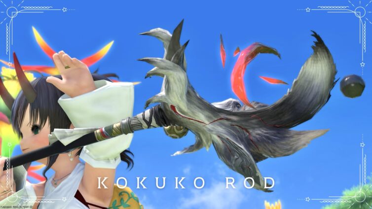 Fox's red crescent moon Japanese-style staff, Black Mage weapon "Kokuko Rod" Lalafell FF14 Blog Norirow Note 20