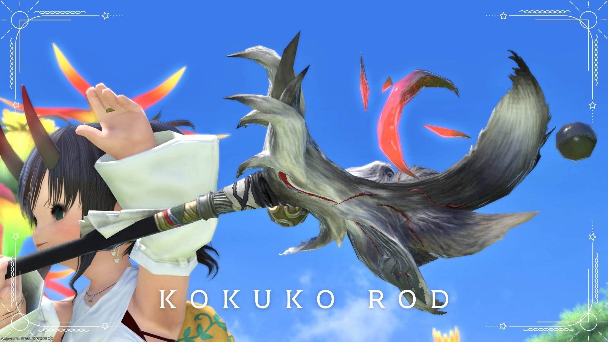 お狐様の赤い三日月の和風杖・黒魔道士武器『黒狐呪杖』 ララフェル FF14ブログ Norirow Note 24