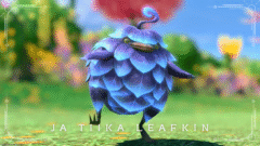 Leaf fairy? Glowing blue pine cone? Bird? Minion "Ja Tiika Leafkin" (Mamool Ja Quests) Lalafell FF14 Blog Norirow Note 49